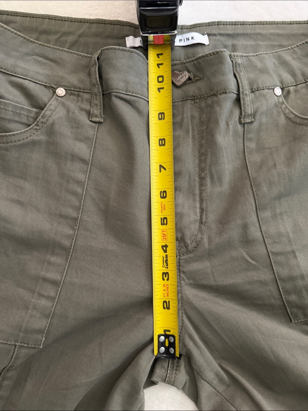 Celebrity Pink Wide Leg Olive Cotton Cargo Pants, Size 13/31 - Picture 14 of 14